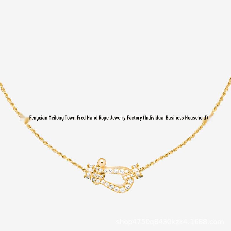 Women's 18K Rose Gold Fred Medium Diamond Horseshoe Necklace with Horizontal Nautical Buckle Choker.