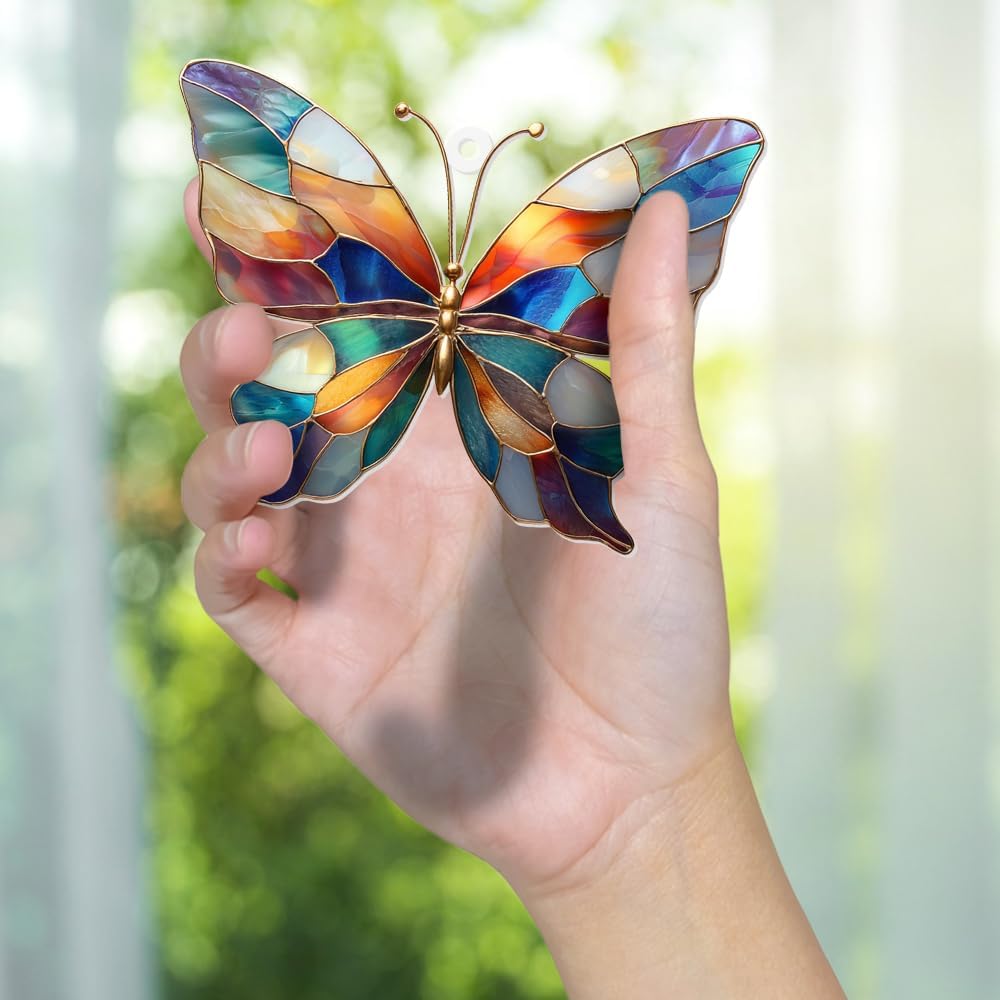 Stained Glass Butterfly Ornament Acrylic – Colorful Suncatcher Window Hanging Glass Butterfly Decoration for Christmas Tree