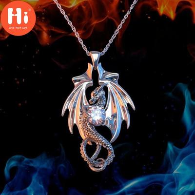 Hi Carved Three-dimensional Dragon Necklace Bright Diamond Jewelry Mythical Animal Hip Hop Accessories