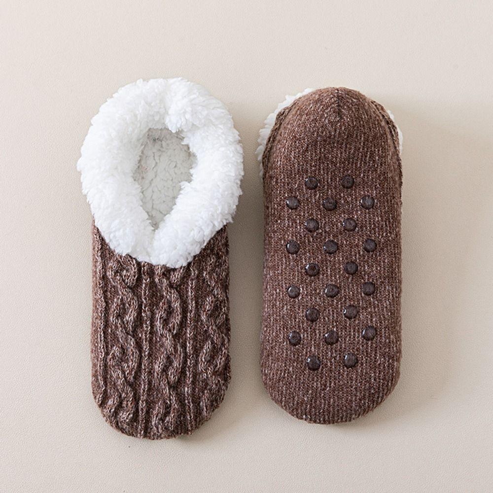 Knitted Twist Winter Floor Socks Coral Fleece Sleeping Socks Simple Thicken Plush Socks  Girls