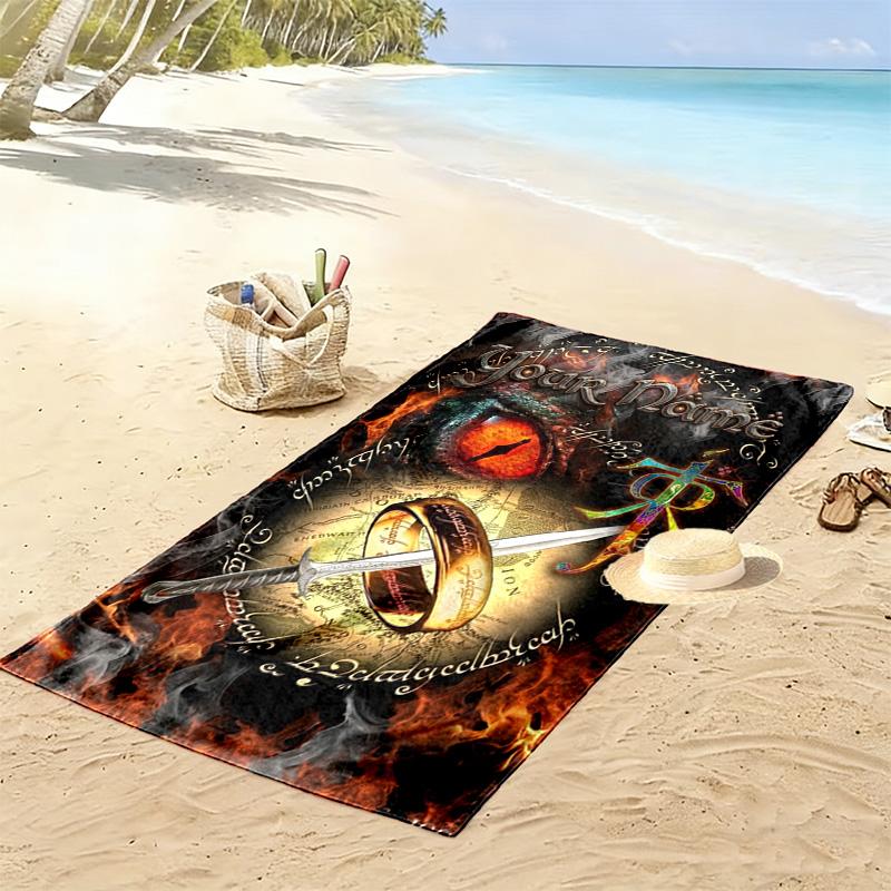 Name Custom Lord Rings Print Beach Towel, Large Soft Quick Dry Towel for Beach Camping Swimming