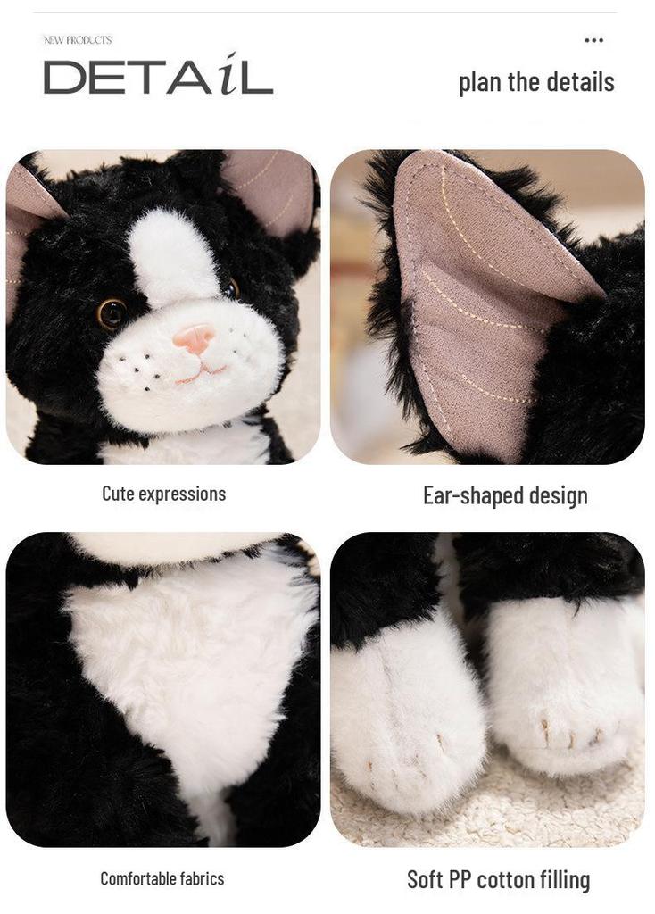 Adorable Striped Cat Plush Desk Companion - Black & White Figurine Soothing Doll for Children’s Birthday Gift