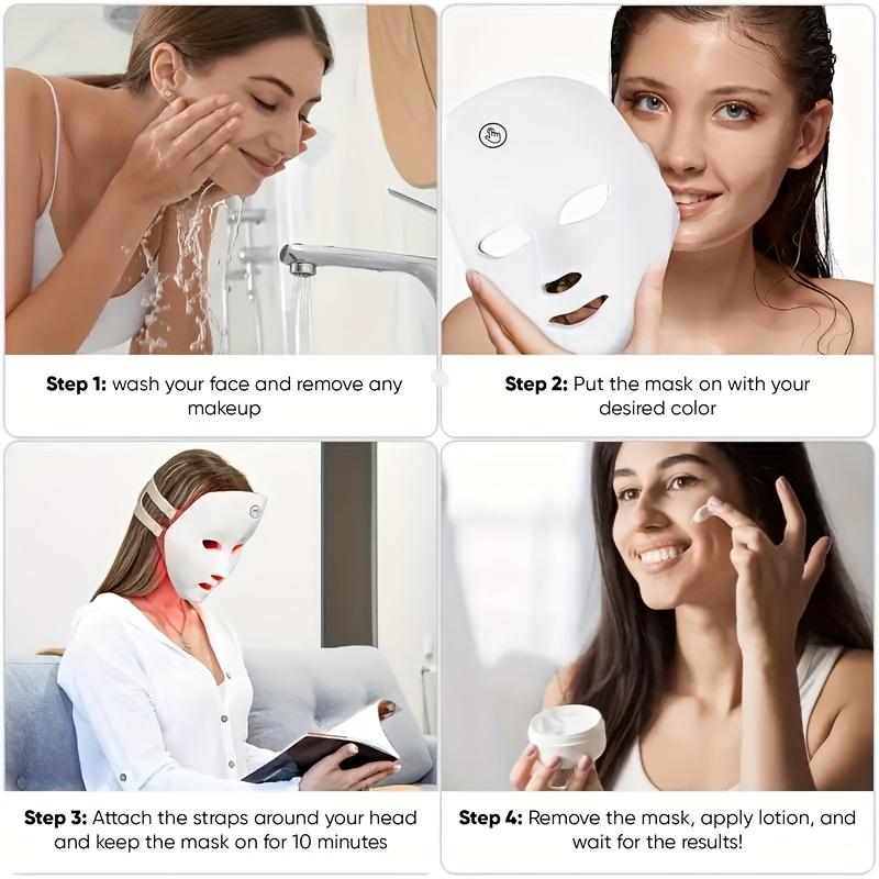 7 Color LED Lighted Facial Mask, Rechargeable, Touch Control, Unscented, 400mAh Battery, USB Charging, Perfect for Men and Women, Festive Gift