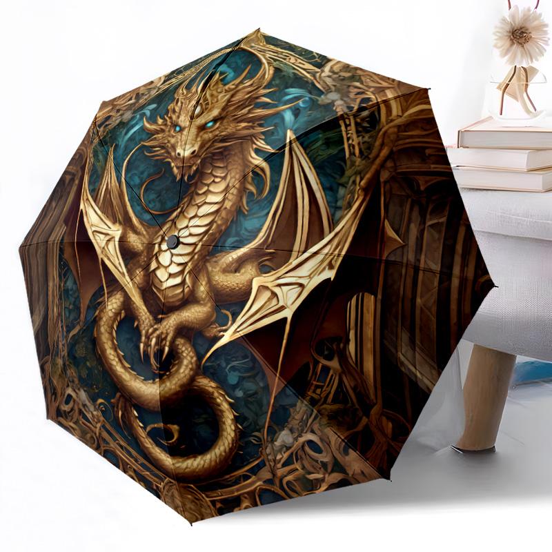 Moonlit Dragon Flight Outdoor Automatic Umbrella Sturdy 8 Rib Durable Plastic Iron Outdoor Daily Use Outdoor Accessory Perfect Gift Friends