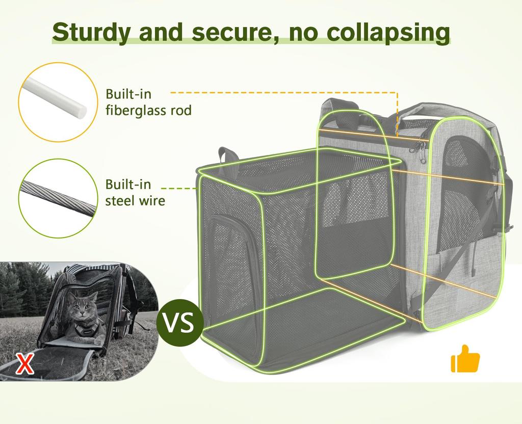 Pecute Pet Carrier Backpack for and Perfect for Hospital and Disaster Gray Cats, Dogs, Cats, Breathable, Expandable, 2-Way Bag, Foldable, Outings,