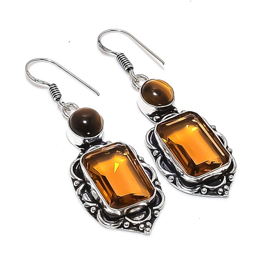 

Morganite, Tiger Eye Gemstone 925 Sterling Silver Jewelry Earring 2.17