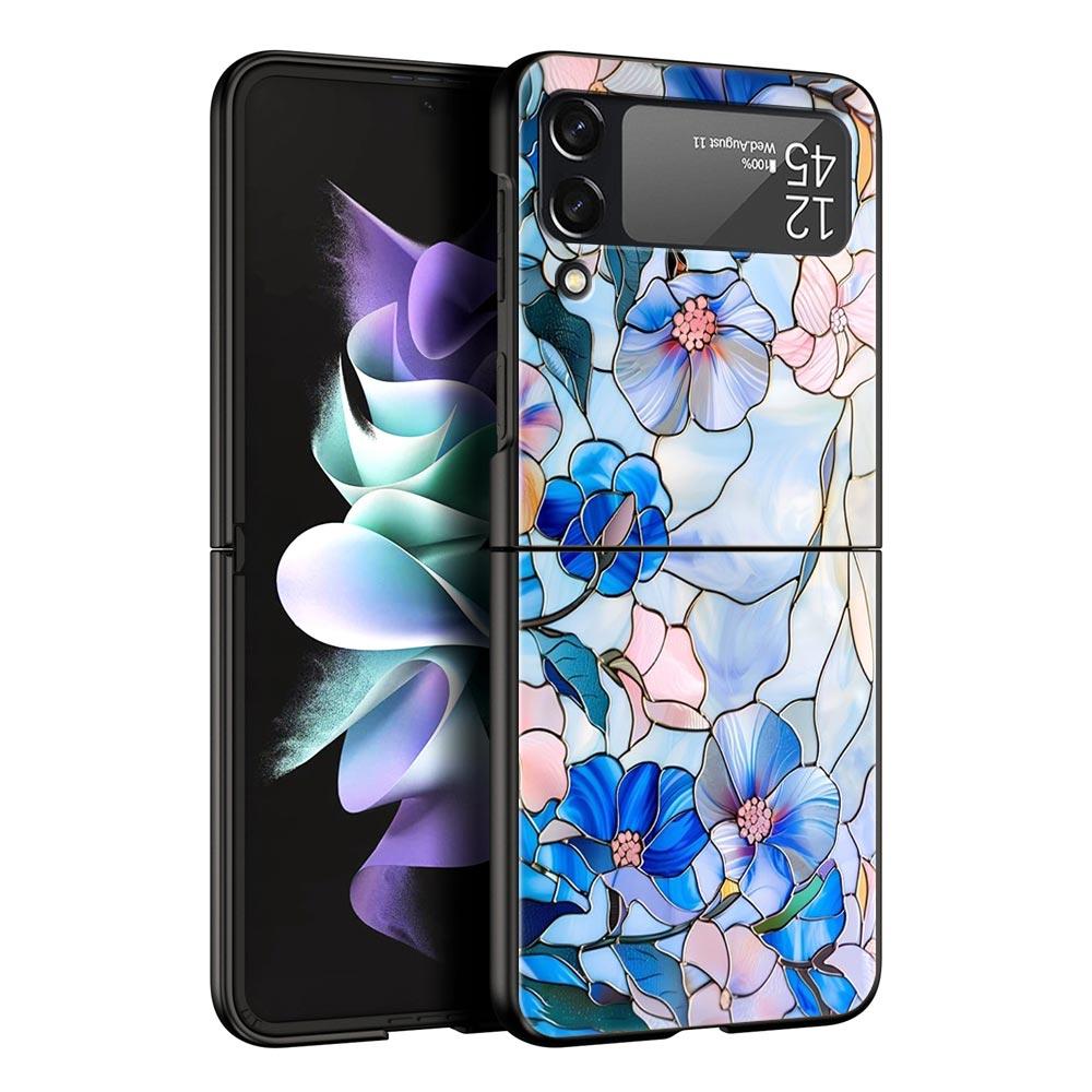 Phone Case for Samsung Galaxy Z Flip 3 4 5 6 7 Folding Shell For Samsung Z Flip4 Flip5 PC Hard Cover Flower marble Geometry