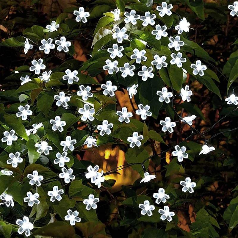 1pc 5/7/12/22M Solar String Sakura Lights 20/50/100/200LEDS Outdoor Waterproof Festival Garden Decorative Lights