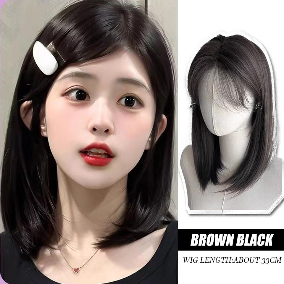 Stirnspitze Langes glattes Haar Synthetische Perücke Weibliche Flauschige Glatte Pony Schlüsselbein Haar Langes glattes Haar Perücke