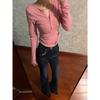 2026 Spring Autumn Women's Slim Fit Color Block Striped Long Sleeve T-shirt: Waist-Cinching Base Top