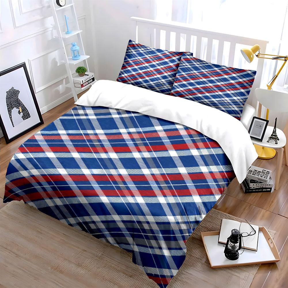 Red, Blue, White Plaid. Bedding Sets Duvet Cover Sets Duvet Covers Pillowcases(1 * Duvet Cover 2 * Pillowcases Without Duvet Insert)
