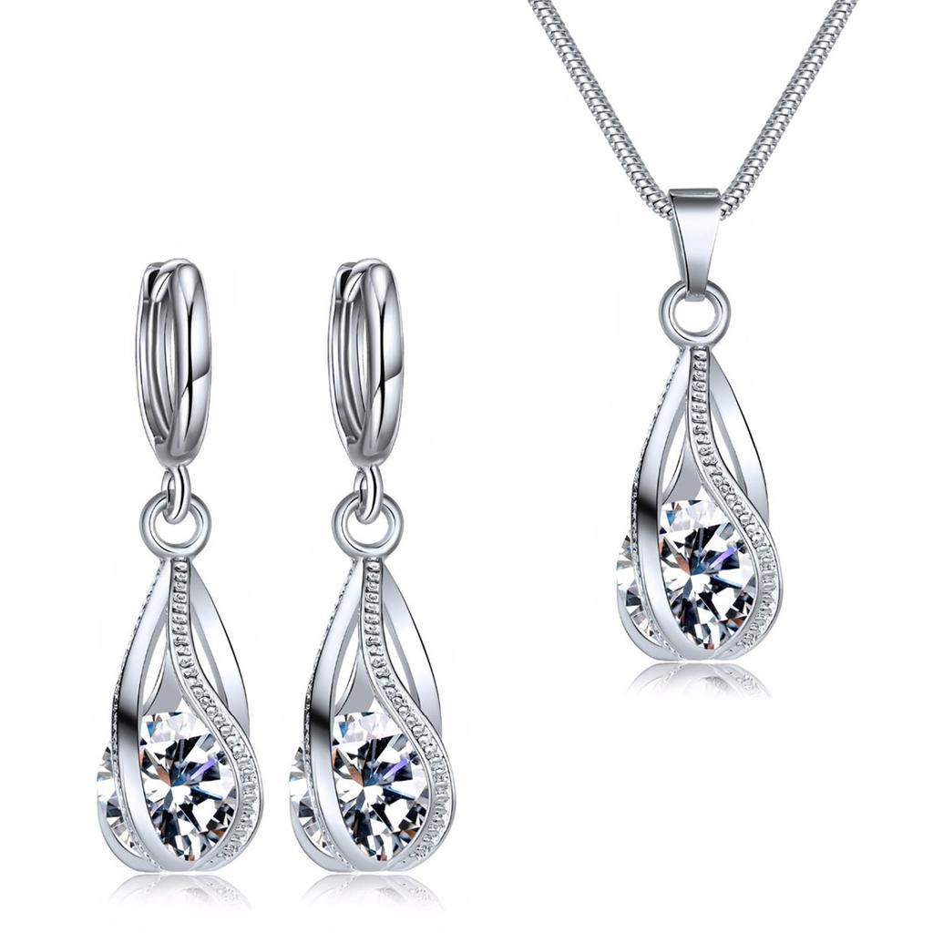 Ohrring-Halsketten-Set Einfache Modische Silberne Ohrring-Halskette für Hochzeiten Jubiläen Partys