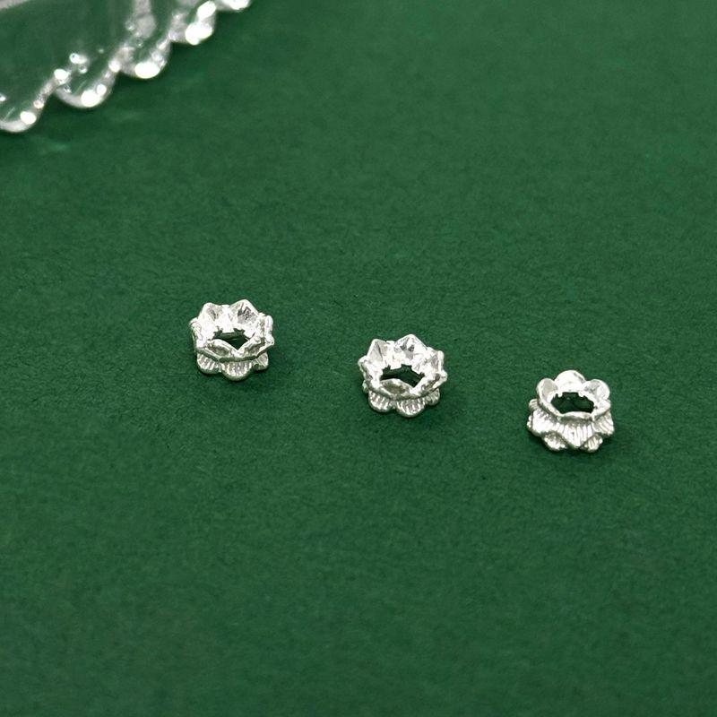 

National Style Bright Silver Double-Sided Lotus Beads Foot Support Silver 999 Ornament Accessories Receptacle Crystal Crafts DIY Bracelet Wrist Chain Single