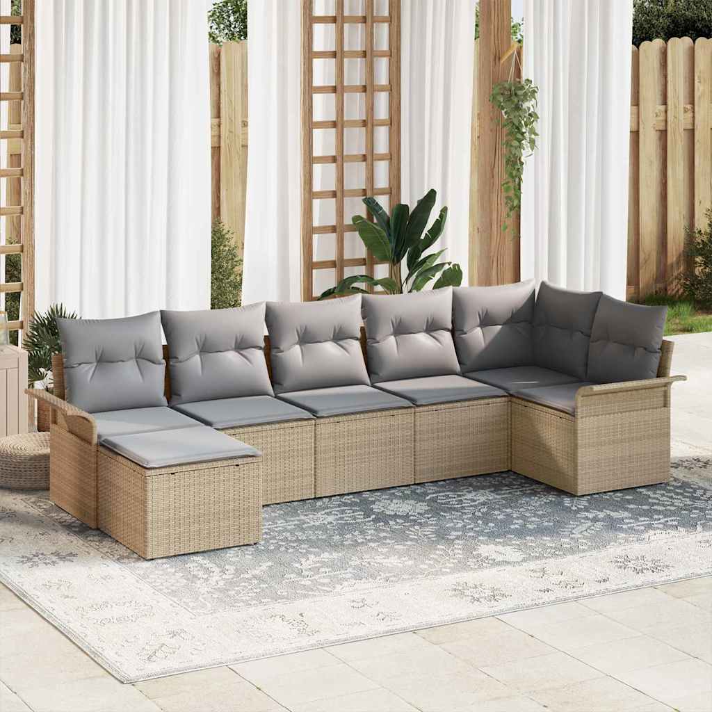 7 Piece Beige Garden Sofa Set with Cushions