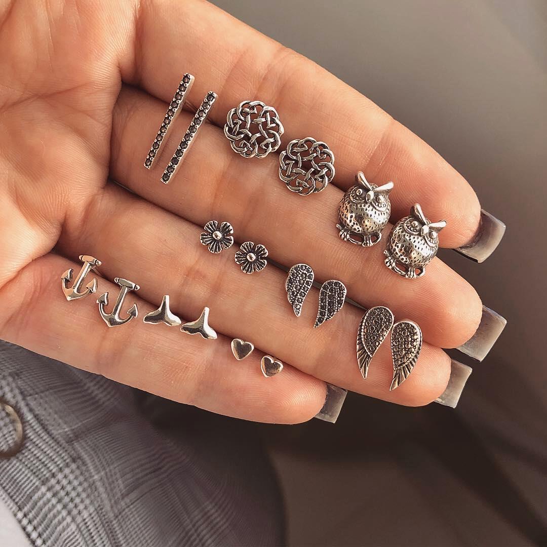 Богемная Якорь Сова Любовь 9 Пар Комбинированный Набор Серьги
