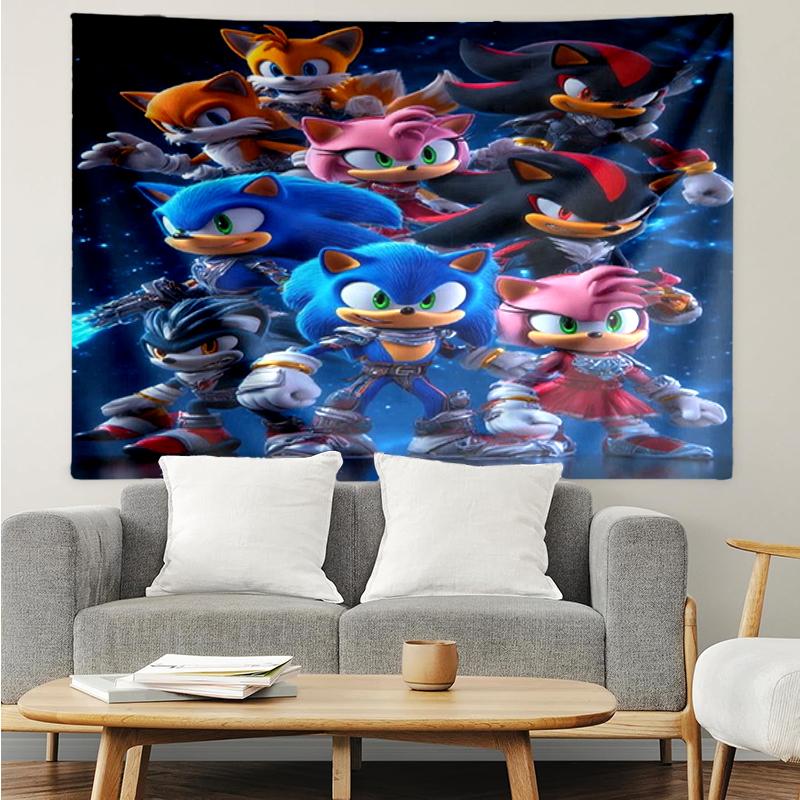 Sonic Print Tapestry, Backdrop, Easy Setup, Ideal for Bedroom, Office & Living Room, with Aesthetic Wall Hanging Decor.
