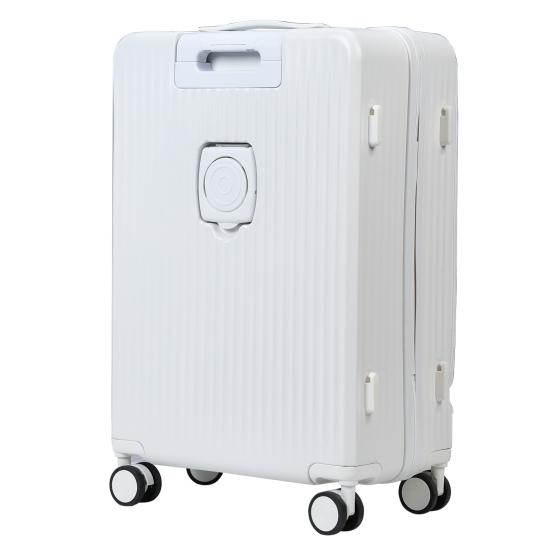 24-Zoll-Koffer, Handgepäck mit Frontöffnung, Handgepäckkoffer mit eingebautem Schloss, mit Getränkehalter & USB Typ-C-Ladeanschluss & Handyhalter