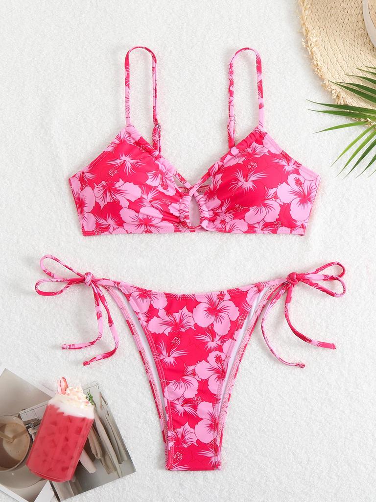 2025 Cross-Border Lace-Up Printed Bikini Swimsuit for Women - European & American Style