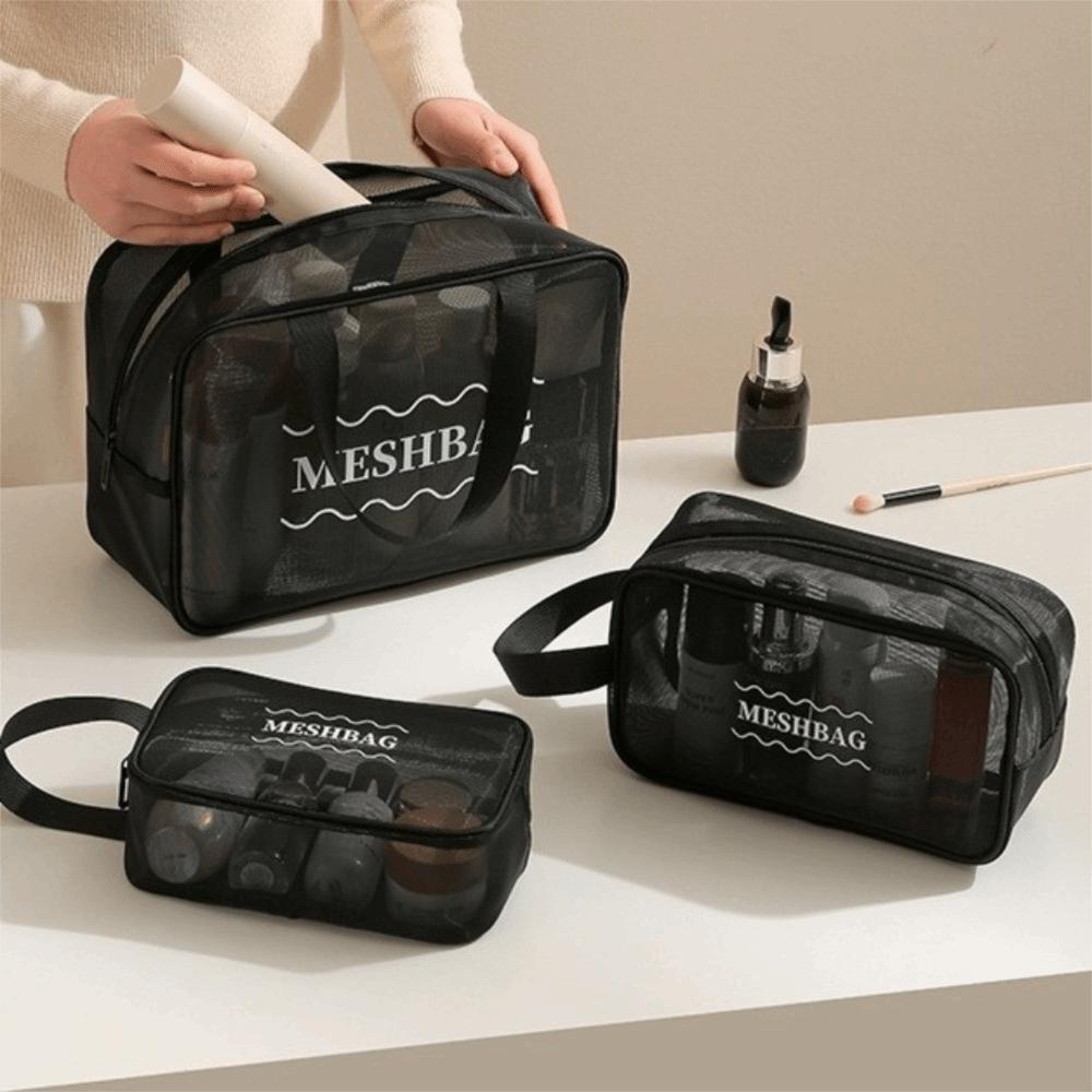 Large Capacity Mesh Cosmetic Bag Bow Travel Bathing Kit Fashion Toiletry Storage Bag Ladies
