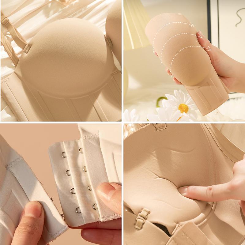 Front Closure Push Up Women's Bra Seamless Wireless Backless Bras Add Cup Thick Cup Brassiere Sexy Low Back Multiway Brassiere Gather Lingerie Female