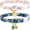 2 Pack Cotton Breakaway Cat Collar Green and Red Flowers Pendant Cute Kitten Cat Collar with Bell