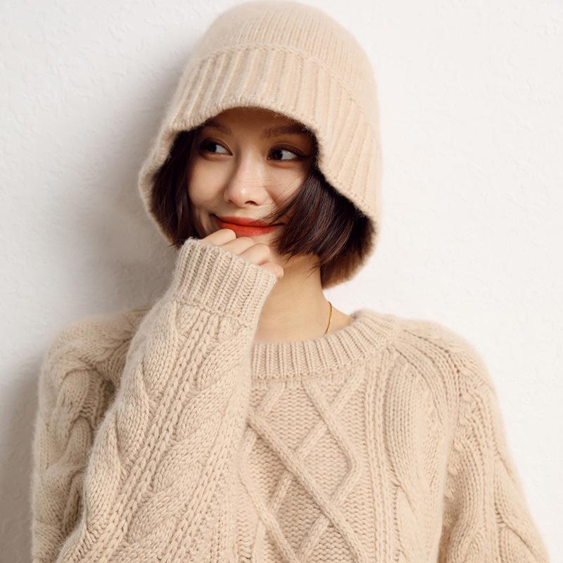 Cashmere Autumn and Winter New Women's Korean-style Flat Thickened Simple Fisherman Hat Top Knitted Hat