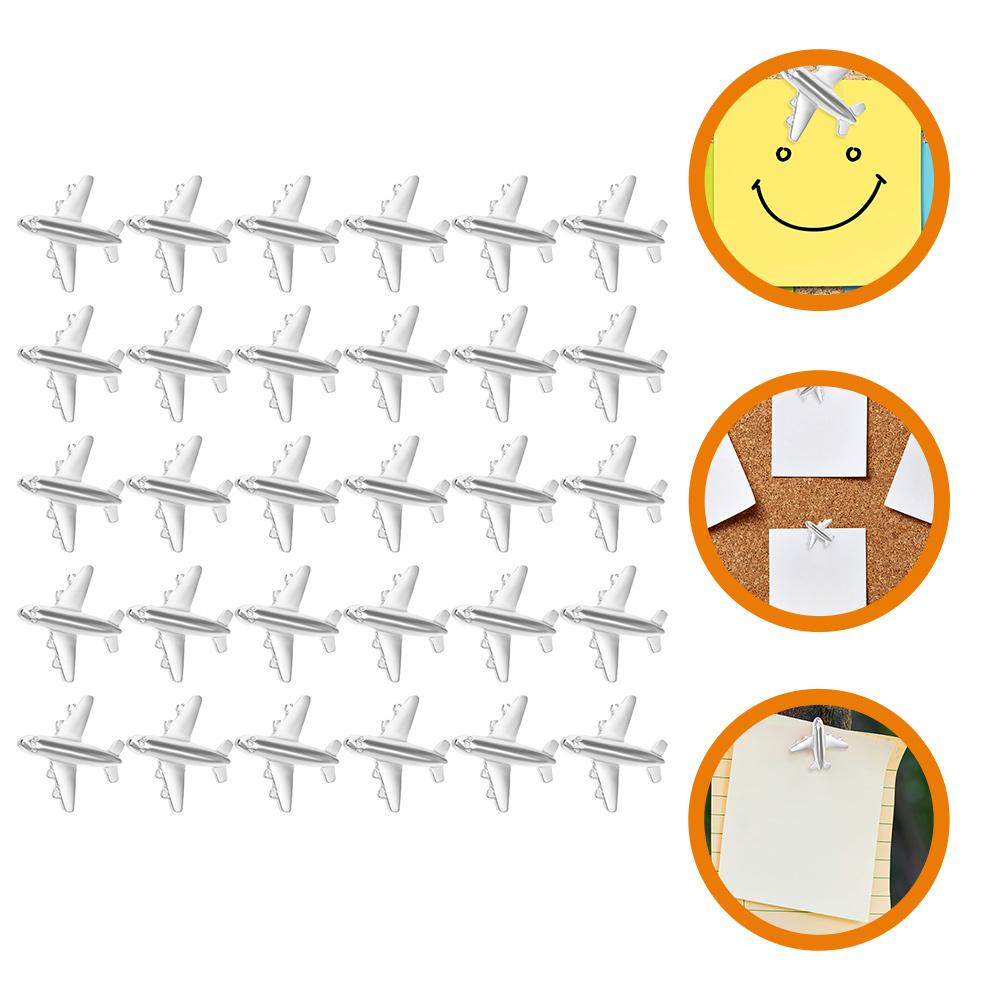 30pcs Silver Airplane Pushpins Metal Thumb Tacks For Board Cork Board Pins Office Binding Supplies Map Markers Creative