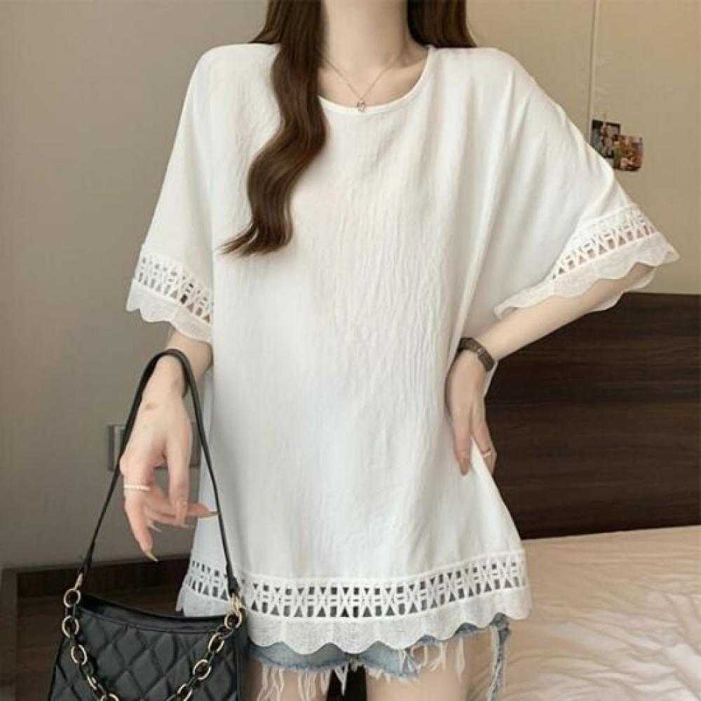 Navava Women RomanTic Lace Trimming ShorT Sleeve T shirT nT2328