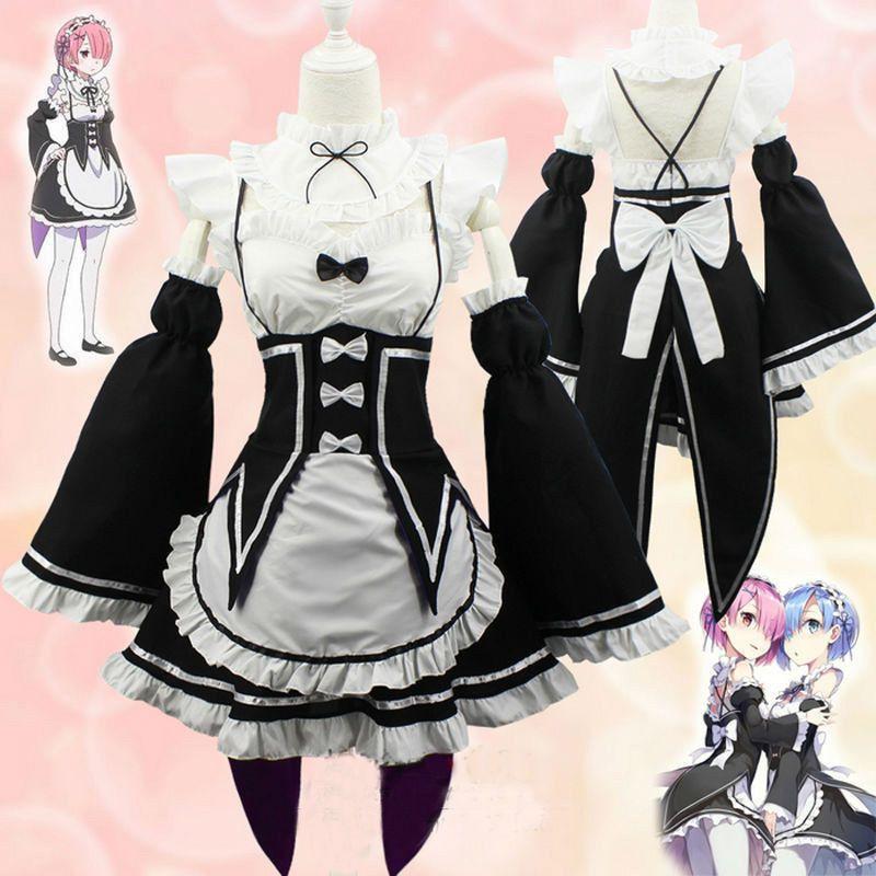 Kara Rezero Hajimeru Lsekai Seikatsu Twins Ramrem Maid Dress Costume Cosplay