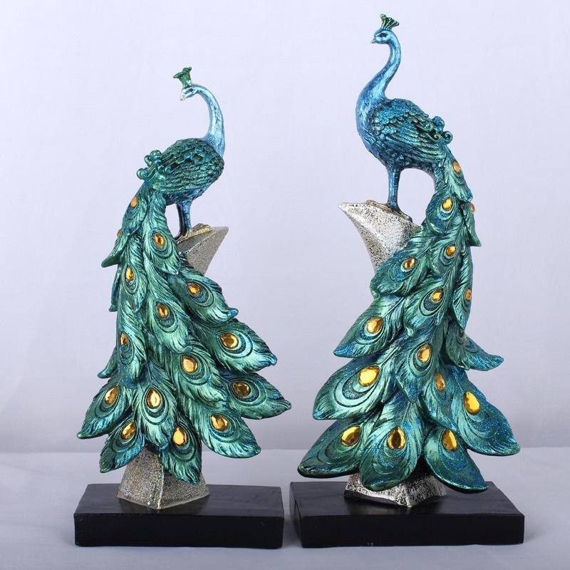 Resin Crafts Creative Fashion Gold Blue Peacock Ornament Wine Cabinet Living Room Home Decoration Gift