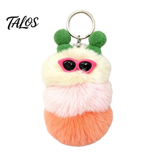 Caterpillar Keyring Pendant Plush Sunglasses Keychain, Soft Backpack Purse Charm Keychain Bag Charm, Colorful Stuffed Toy