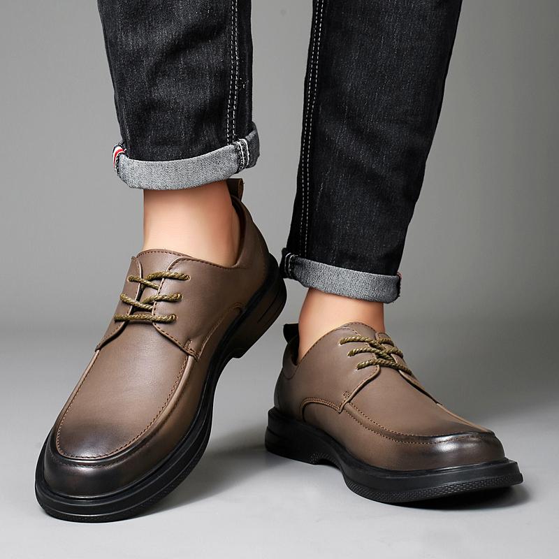 Genuine Leather Men Business Footwear Men's Lace-Up Flats 2024 New Brand Men Dress Oxfords Shoes All-match Male Wedding Shoes