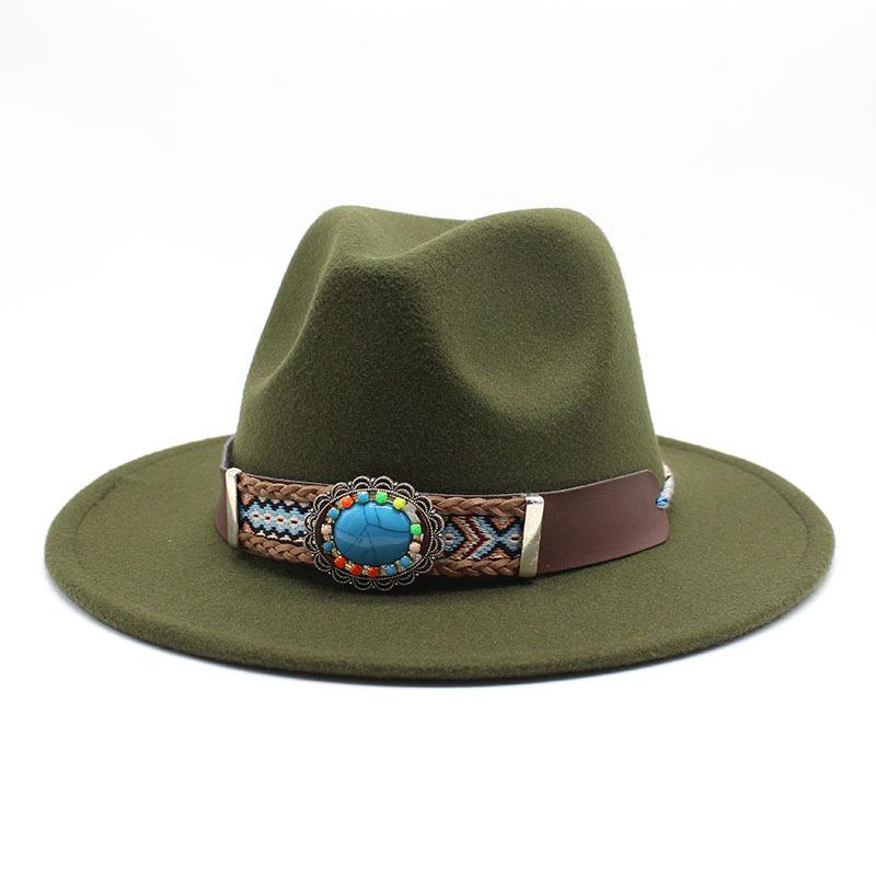 Ethnic Style Flat-Brimmed Big-Eave Hat Straight-Brimmed Jazz Hat Woolen Top Hat