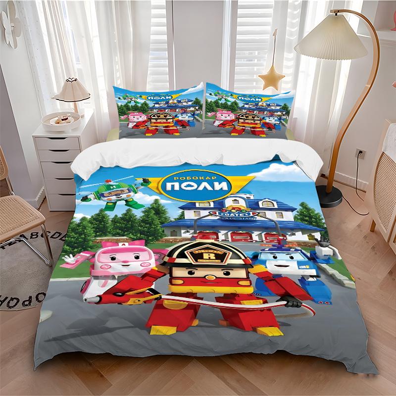 

3pcs Robocar Poli Home Decor Bedding Set-Universal Three-Piece Suit for Bedroom, Guest Room, Living Room, Hotel-Perfect Gift for Fans, Trave 200x200cm
