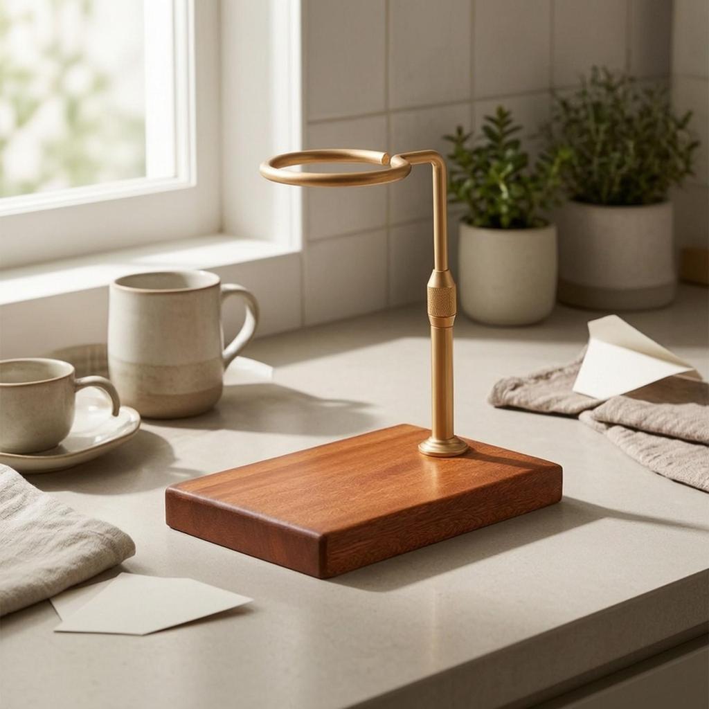 Adjustable Pour-Brew Stand with Wood Base Non-Slip Pour-over Coffee Strainer