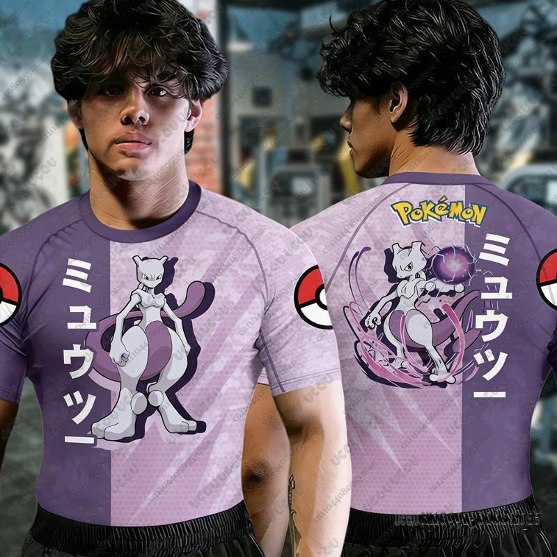 Summer Men's Fitness Tshirts Cartoon Pokémon Gengar Muscle T-shirts Jiu Jitsu Rash Guard Breathable Tees Man Fitness Clothing