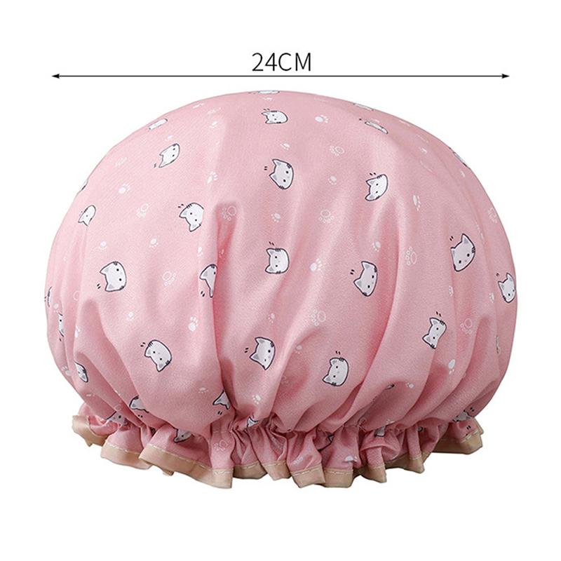 1PCS Waterproof Shower Cap Leopard Print Double Layer Elastic Shower Hair Cover Reusable Wave Point Shower Cap Bathroom Supplies