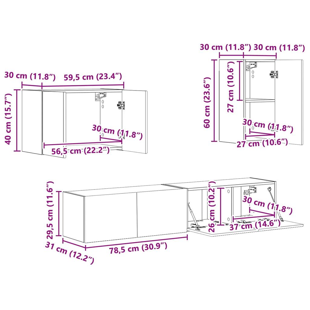 TV Wall Shelf Set 4 pcs High Gloss White Particleboard
