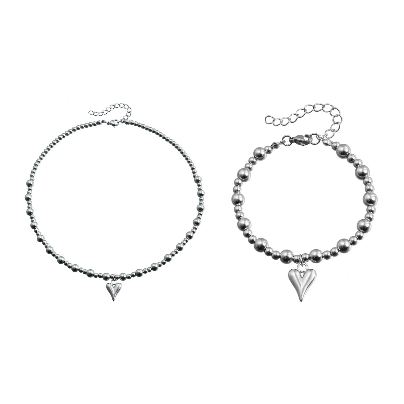 

Комплект из ожерелья и браслета с подвеской в виде сердца ручной работы, регулируемая длина, стильные украшения для женщин и девочек