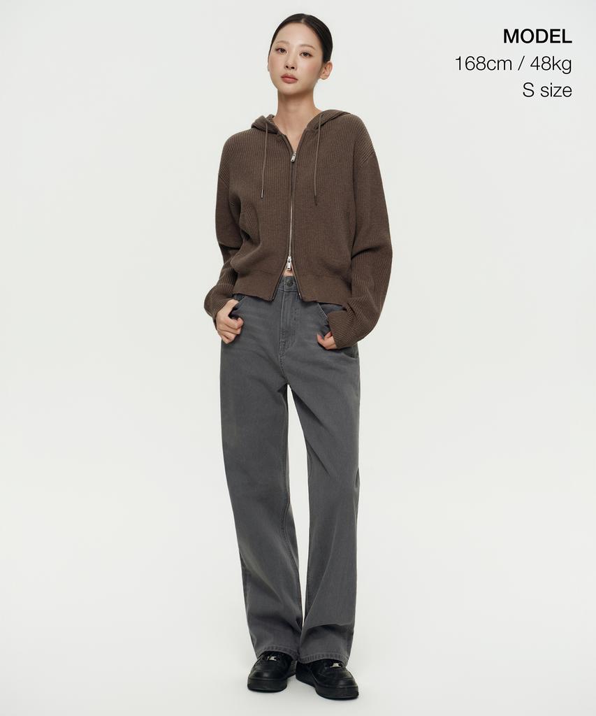 MUSINSA STANDARD WOMAN Damen Rippstrick Kapuzen-Reißverschluss [Heidebraun]