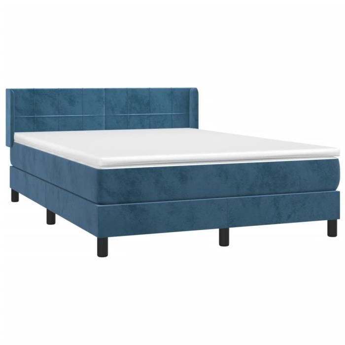 VidaXL Lit à sommier tapissier et matelas Bleu foncé 140x190cm Velours 3130959