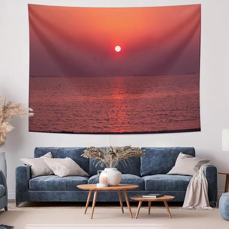 Tranquil Sea at Sunset Minimalist Abstract Line Hanging Cloth