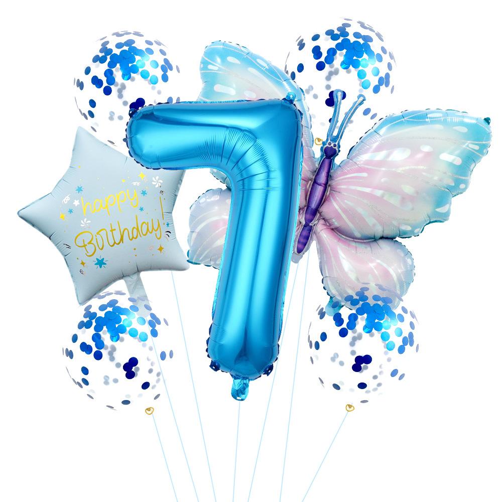 Butterfly 32 Inch Digital Flower Aluminum Film Balloon Set Baby Birthday Balloon Party Decoration Scene