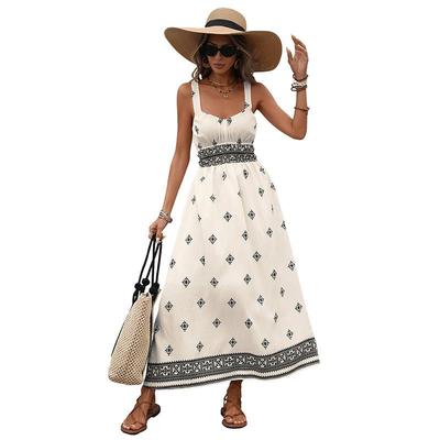 Boho Graphic Print Sleeveless Maxi Dress Summer Beach Dresses for Women Loose Fit Casual Vacation Outfit