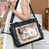 New PU Luxury Large Ita Bag with Insert Women High Quality Big Clear Window Shoulder Bag Anime Pin Display Girl Bow Handbags