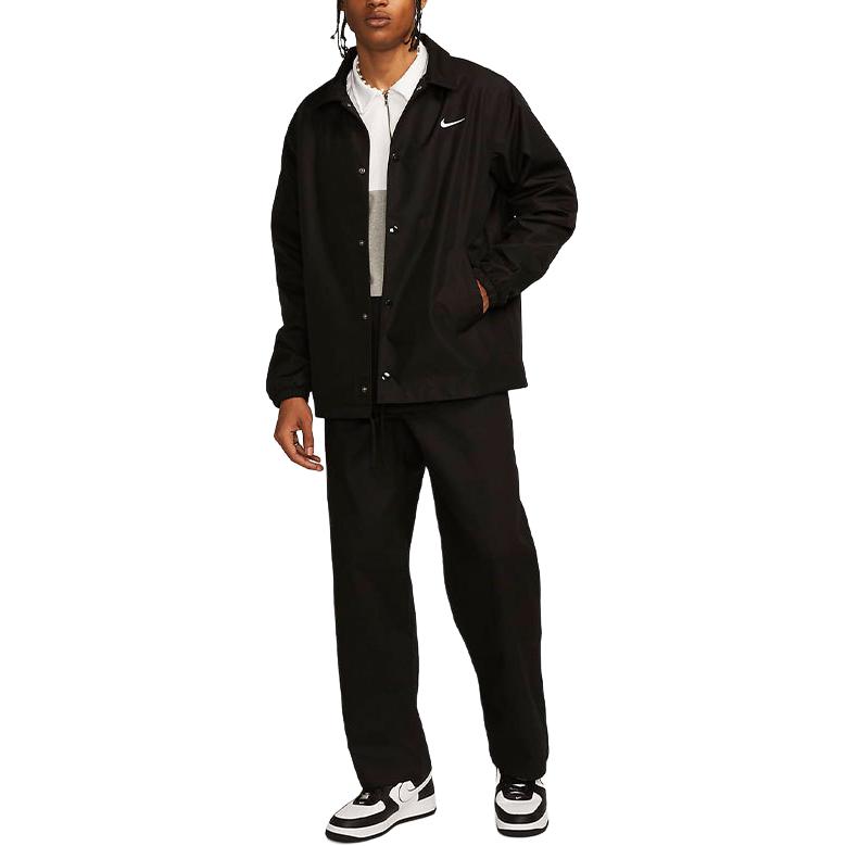 Nike Authentic Solid Color Lined Coach Jacket Men Outerwear Black FD7844-010