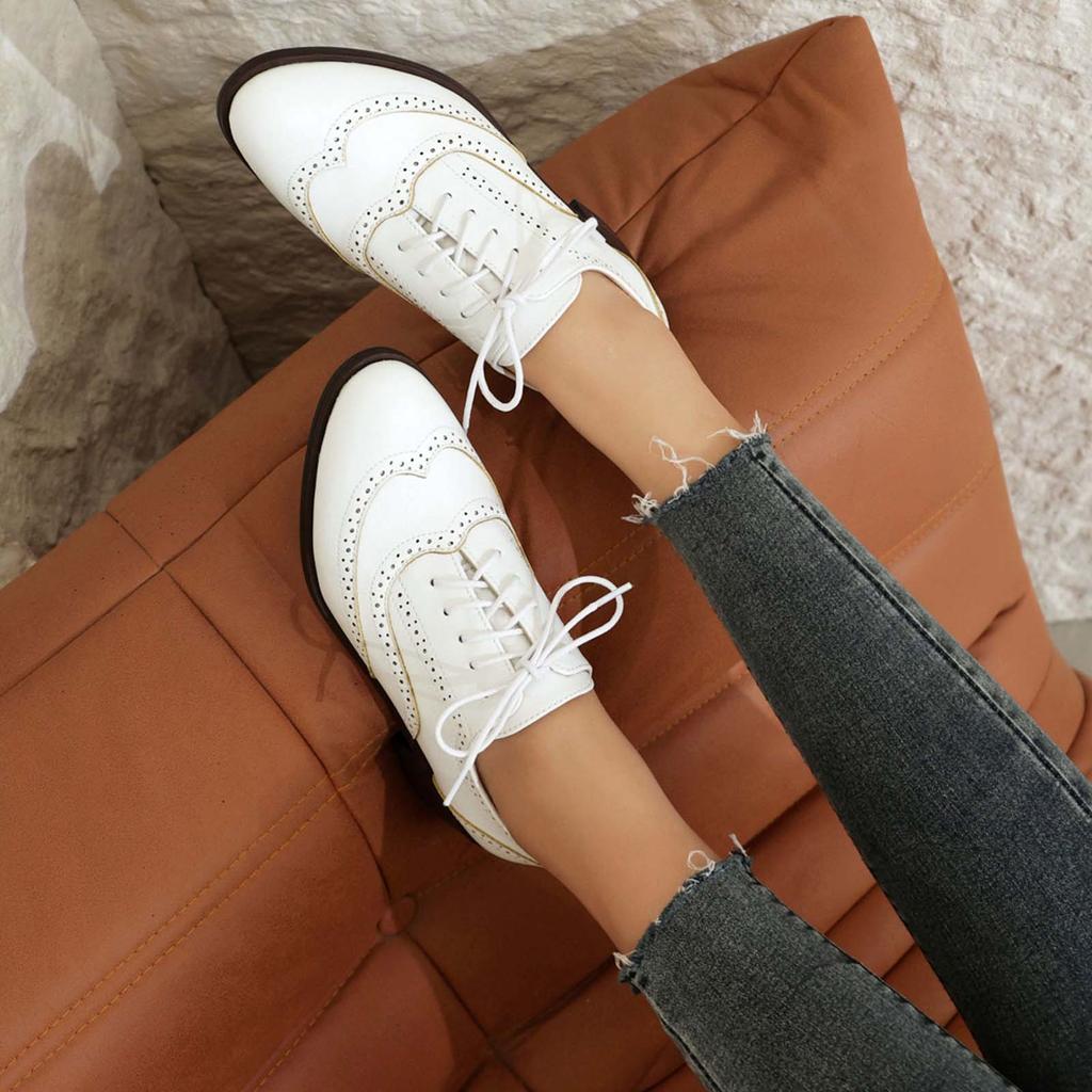 Vintage Casual Lace Up Platform Shoes For Women Fashion Oxfords Men's Pumps Flats PU Leather Single Shoe Plus Size 35-48