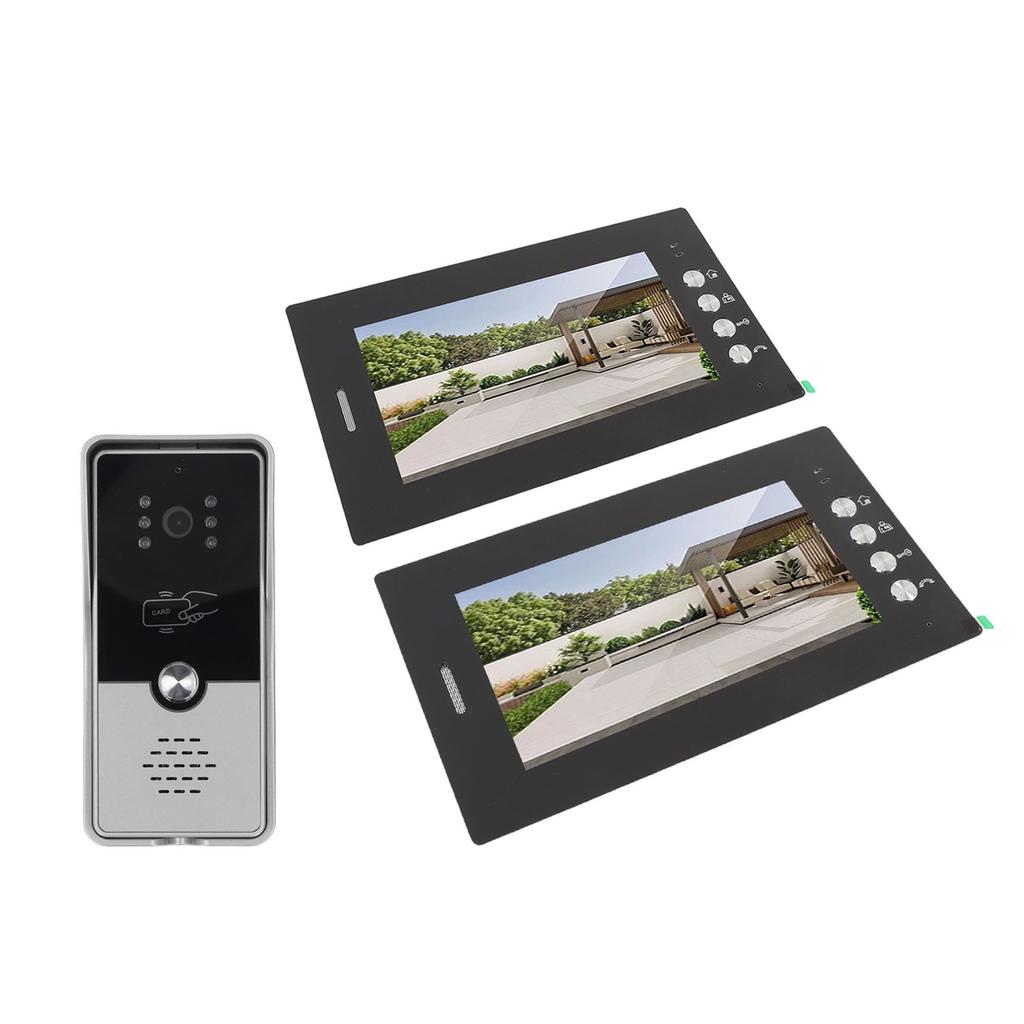Video Intercom Entry System 2 Units 7 Inches HD Display Wired Video Door Phone Kit with 6PCS Access Cards for Villa Apartment