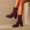 Fashion Aphixta Wine Red Cotton Fabric Women Ankle Boots 6.5cm High Heels Modern Boots Big Size42 Shoes Woman Boats Botines Para Mujeres