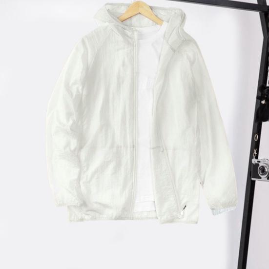 Men Sunscreen Coat Thin Zipper Closure Solid Color Summer Outdoor Sports Sun Protection Hooded Jacket Daily Wear